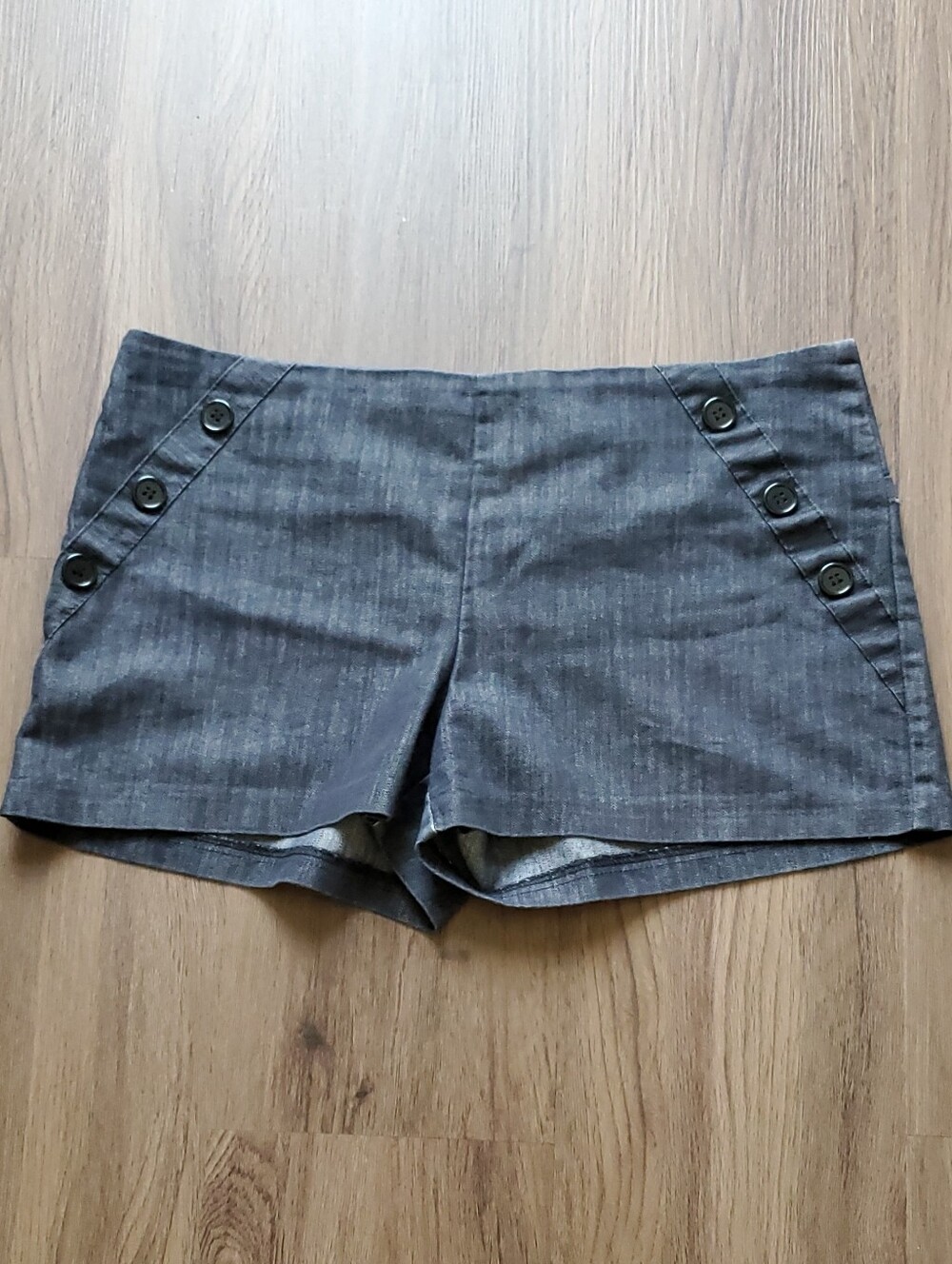 Dots Charcoal Women's High-Waist Button Accent Denim Shorts